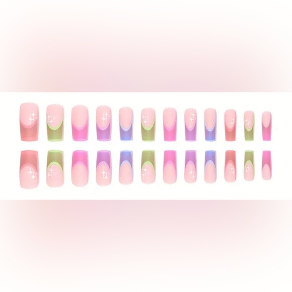 24 Neon Colorful Cartoon Square Medium Length Fake Press On Nails Kit New In Box - Picture 4 of 4